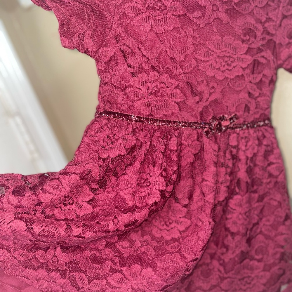 Carters toddler girls maroon lace dress with glitter bow size 18 months